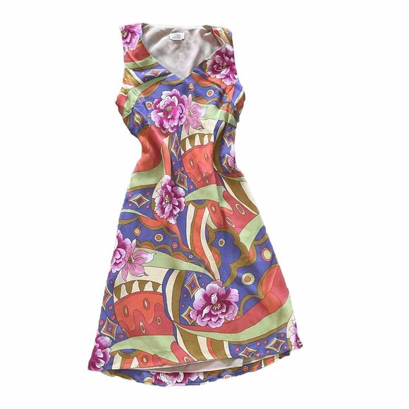 Vintage y2k MICA Psychedelic Paisley Floral Midi Sheath Slip Dress Size 8 - Picture 2 of 8